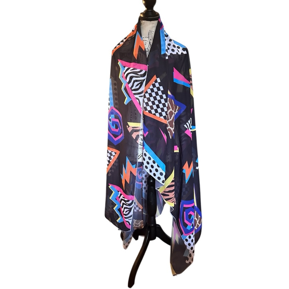 Abstract Geometric Sheer Scarf Wrap Sarong Animal Print Festival Shawl Pareo 80s
